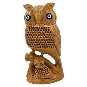 Wooden Handmade Carved Owl Statue (8inch)